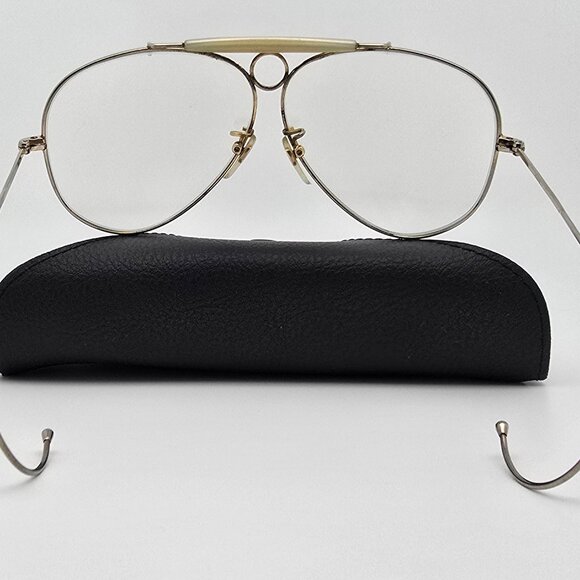 *SOLD*Tasco 1135P Shooter Gold Frame Clear Glass Lens Aviator Sunglasses w/ Case - Picture 4 of 15